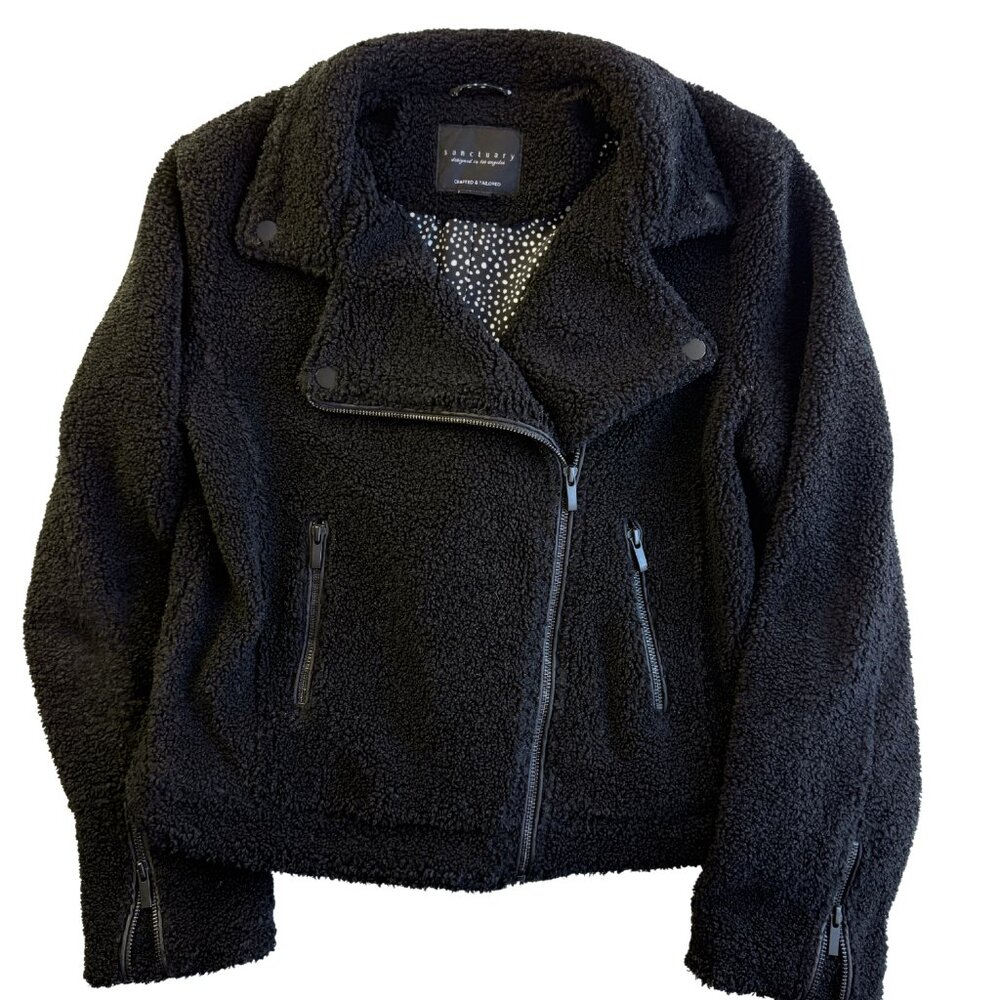Sanctuary Women's Moto Shearling Black Jacket Coat Small S